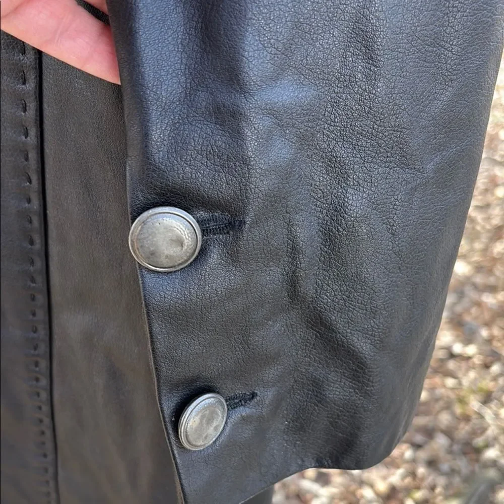 Vakko Black Leather Trench Coat Full-Length Tailored